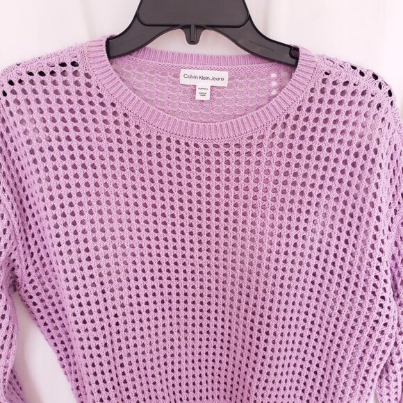 Calvin Klein Jeans Lavender 100% Cotton Open Stitch Sweater Size Petite Small - Picture 6 of 14